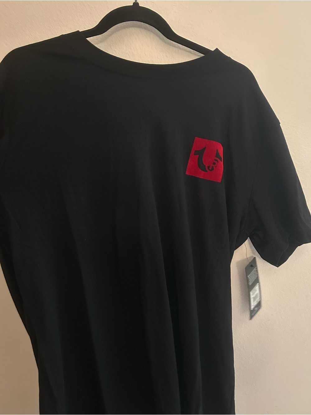 True Religion Black Short Sleeve Tee with Red Logo Patch